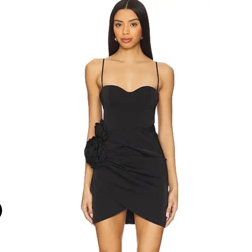 NWT NBD Kevin Mini Dress Black Bustier Ruched Floral Appliqué Size S‎ Revolve